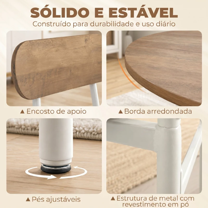 HOMCOM Conjunto de Mesa e 4 Cadeiras de Jantar para Espaços Pequenos, Natural e Branco
