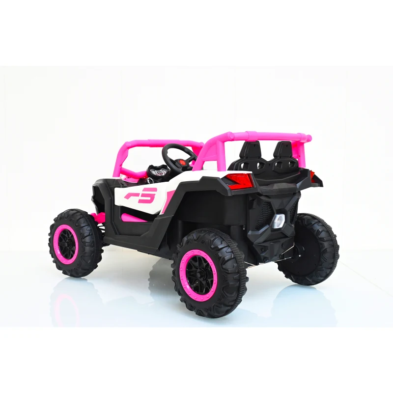 12V Elektro-Kinderfahrzeug 2‑Sitzer, Front-/Heck-Stoßdämpfung und Schaukel-Funktion, 111x70x63 cm, Rosa+Weiß