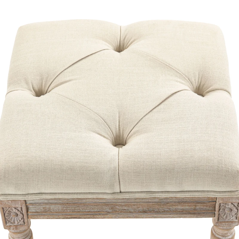 HOMCOM Reposapiés de Salón con Asiento Capitoné y Patas Talladas de Madera Estilo Vintage para Dormitorio 40x40x43 cm Beige