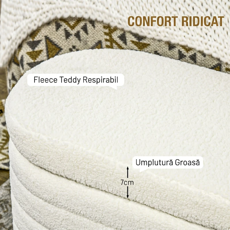 HOMCOM Bancă pentru Capătul Patului din Material Teddy cu Spațiu de Depozitare pentru Hol și Dormitor, 116x41x40.5 cm, Crem