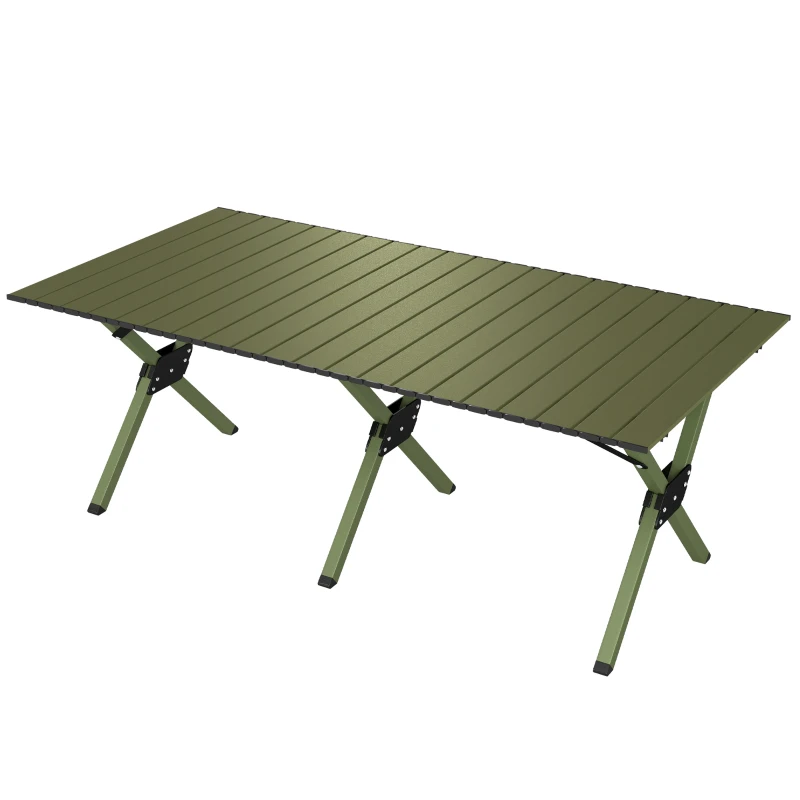 Outsunny 4ft Folding Camping Table, Waterproof Picnic Table with Roll Up Top, Carrying Bag and Metal Frame, Green