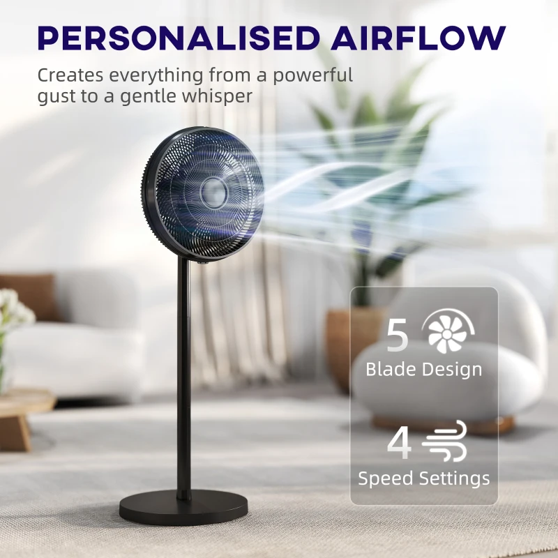 HOMCOM 40 cm Standing Fan, Cooling Floor Fan with 80° Oscillating, Adjustable Tilt and Height, 4 Speed, Remote Control, Black