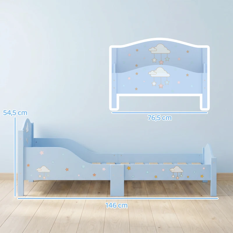 AIYAPLAY Cama Montessori para Crianças 3-6 Anos 146x76,5cm Laterais Anti-queda Formato de Nuvem para Quarto Azul