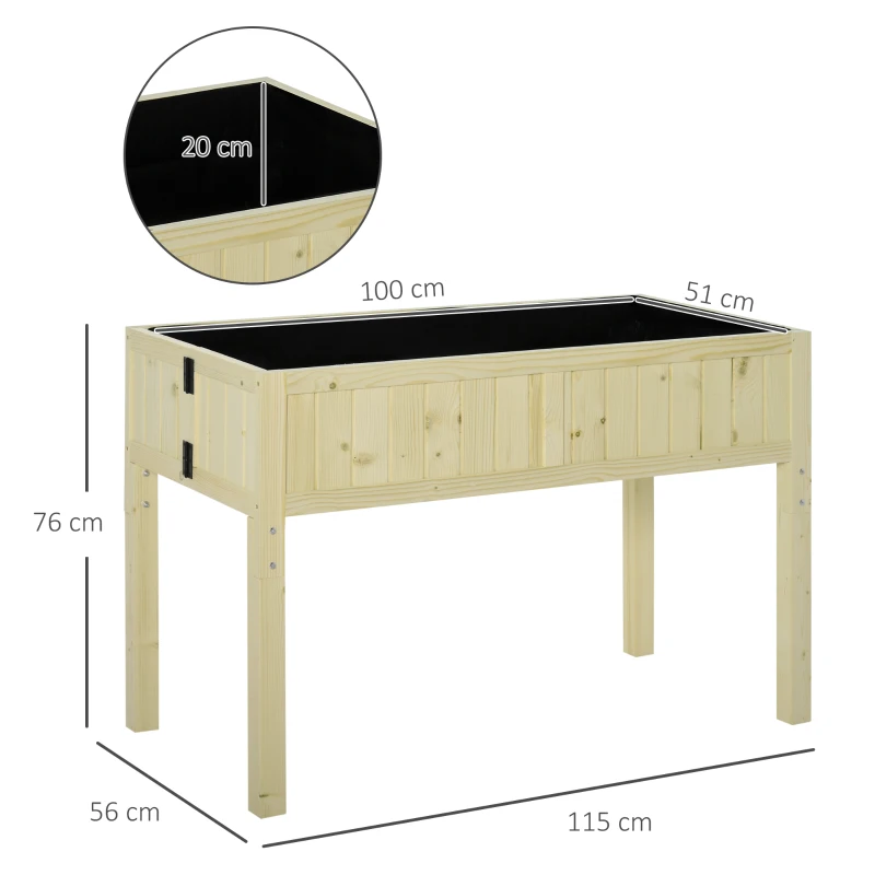 Outsunny Letto per Orto Rialzato Pieghevole in Legno con Fori di Drenaggio, 115x56x76 cm, Color Legno