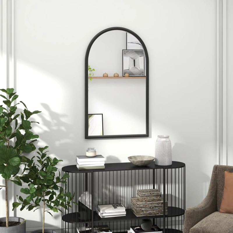 HOMCOM Miroir mural arche, 110 x 65 cm Cadre en bois, Miroir arqué pour le salon, la chambre, l'entrée, noir