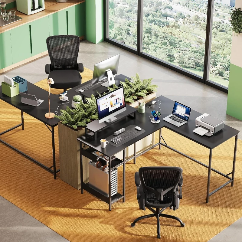 2-in-1 Gaming-Schreibtisch, wandelbar als L- oder I-Form, erhöhte Monitorablage, 140x50x87.5 cm, Schwarz