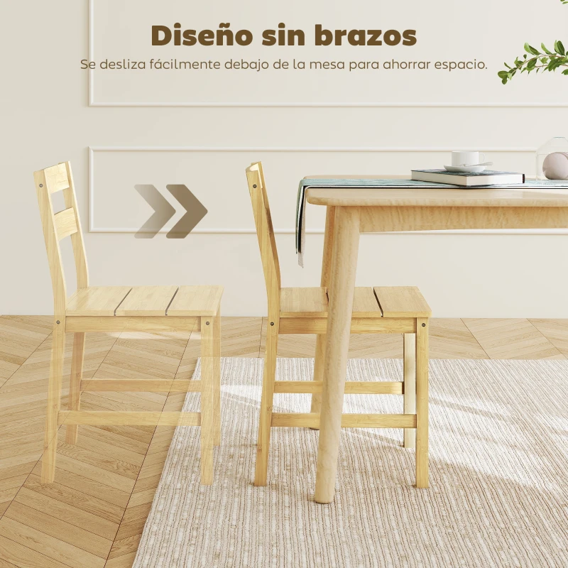HOMCOM Juego de 2 Sillas de Comedor de Bambú con Asiento con Listones Respaldo Curvado Sin Brazos Natural