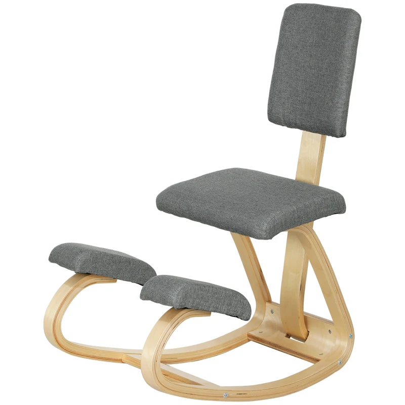 HOMCOM Silla Ergonómica de Rodillas con Respaldo Cojines Acolchados Marco de Madera para una Mejor Postura Oficina Gris
