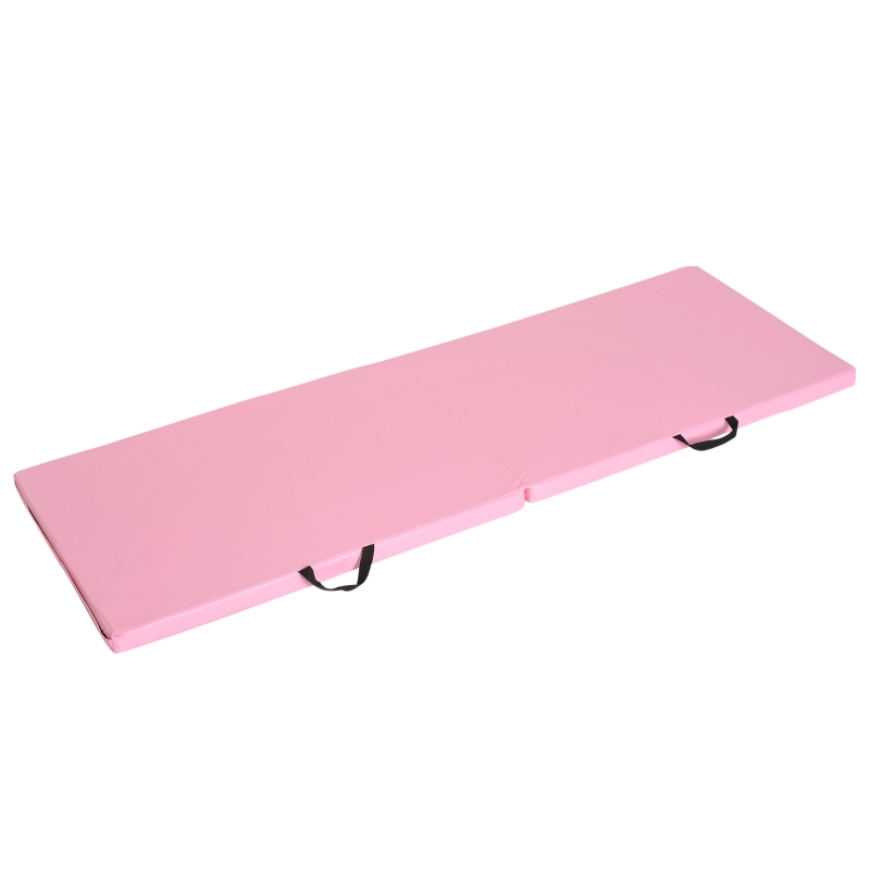 HOMCOM Trainingsmat Opvouwbare Fitnessmat met Handgrepen voor Yoga, MMA, Fitness, Pilates, Synthetische Bekleding, 180 x 60 x 5 cm, Roze