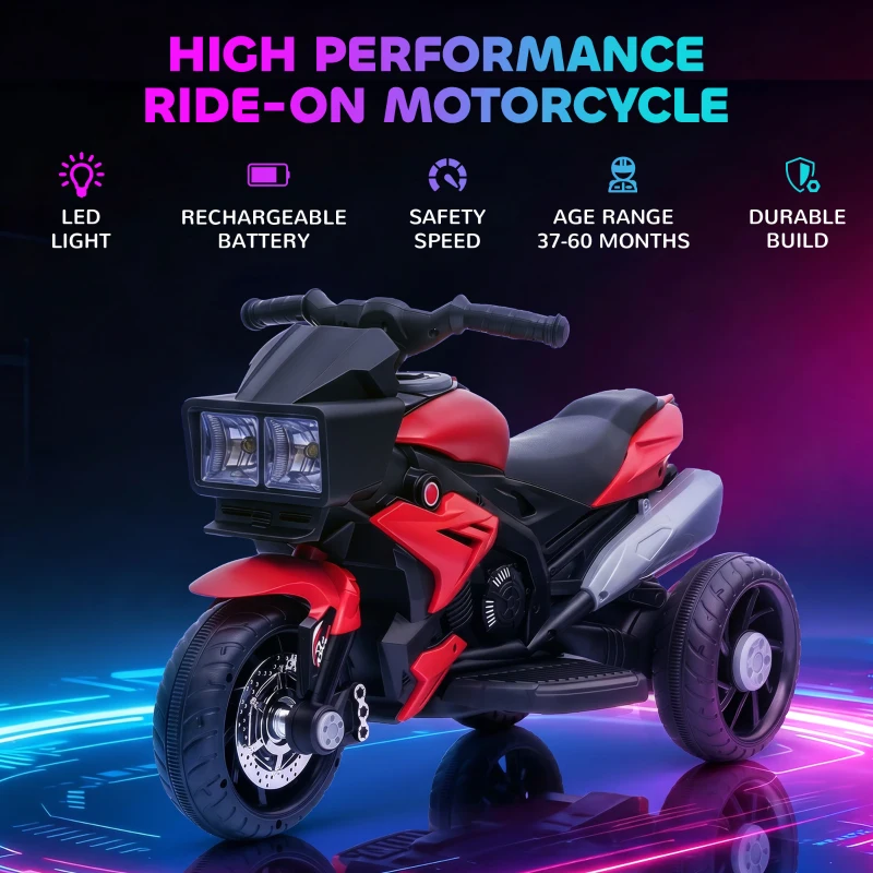 AIYAPLAY Kids Electric Motorcycle Ride-On Toy, 3-Wheel Battery-Operated Motorbike with Horn, Toddler Ride On Bike, Red