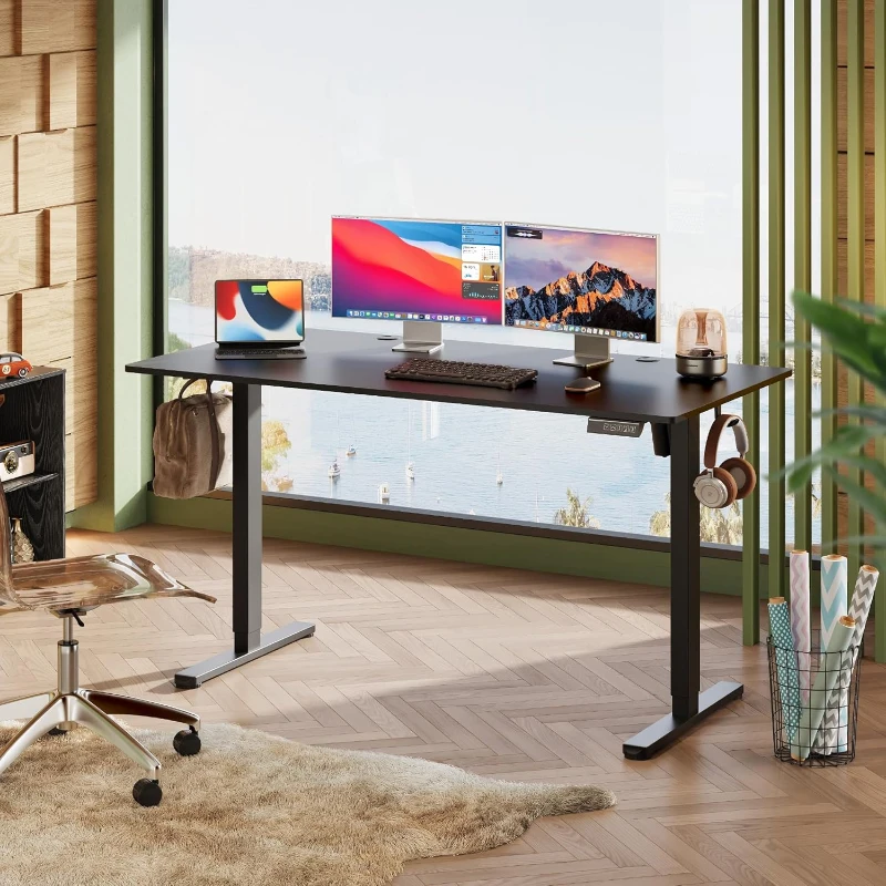 Elektrisch höhenverstellbarer Schreibtisch, leiser Motor, ergonomische einteilige Tischplatte, 100 × 60 cm, 100x60x72-118 cm, Schwarz
