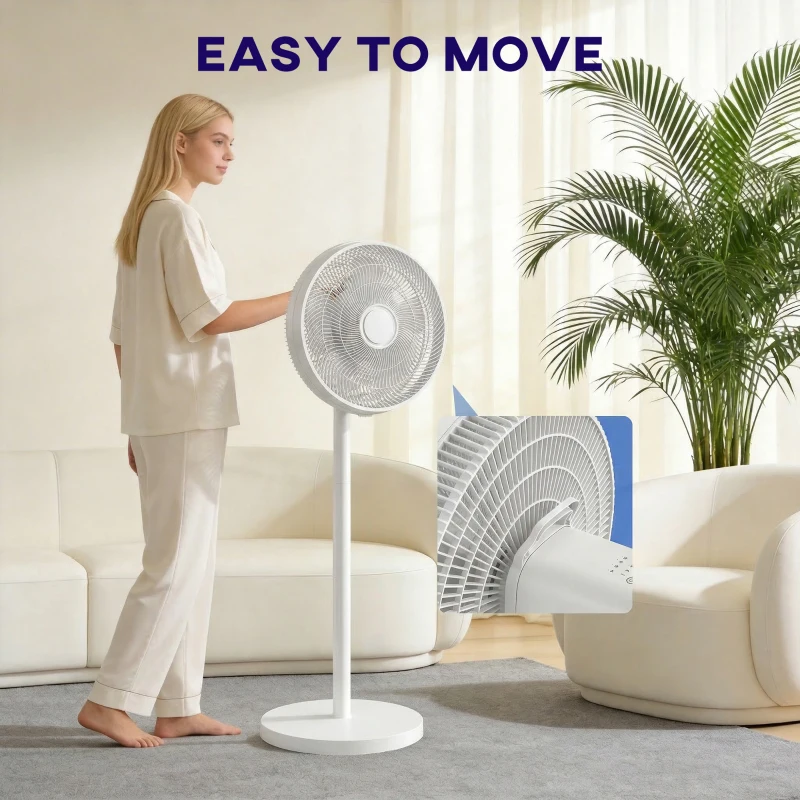 HOMCOM 40 cm Standing Fan, Cooling Floor Fan with 80° Oscillating, Adjustable Tilt and Height, 4 Speed, Remote Control, White