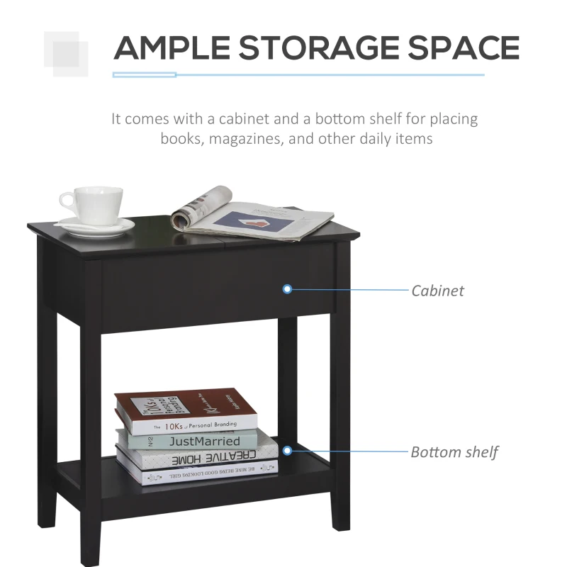 HOMCOM End Table, Narrow Side Table with Flip Top , Shelf, Dark Coffee
