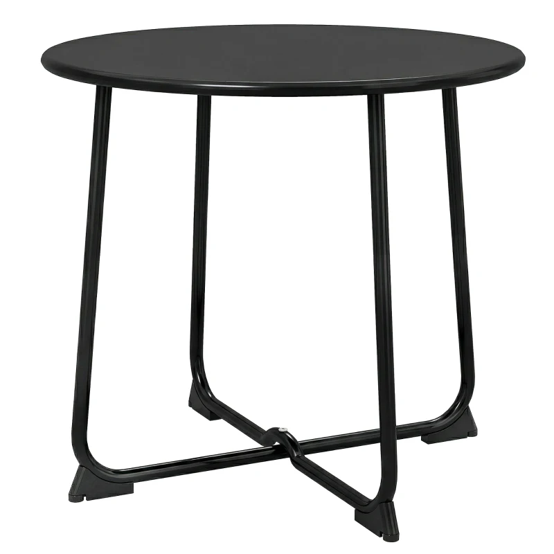 Outsunny Tavolino da Caffè da Esterno Rotondo 50 cm, Tavolo in Metallo con Base a X e Piedini Antiscivolo, Nero