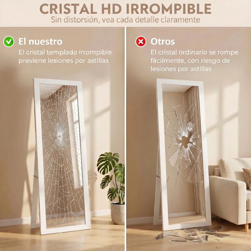 HOMCOM Espejo de Cuerpo Entero 157x37 cm con Marco de MDF Espejo de Pie Inclinado o Colgante Blanco Veteado