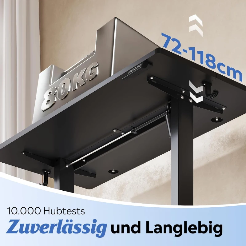 Elektrisch höhenverstellbarer Schreibtisch, leiser Motor mit 3‑fach Memory und Anti‑Kollisionssystem, 120 × 60 cm, 120x60x72-118 cm, Schwarz