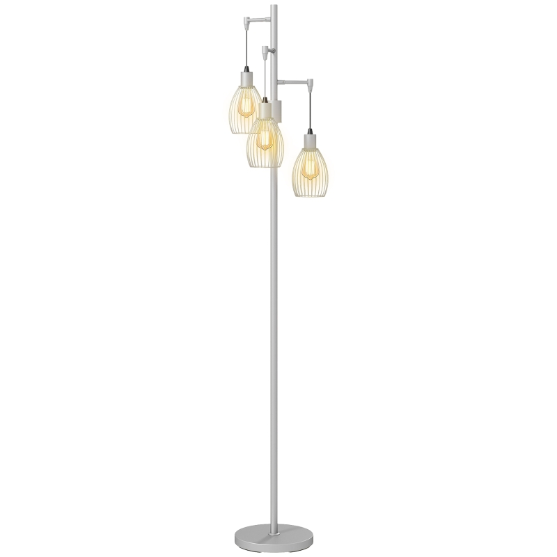 HOMCOM 170.5cm Industrial Dimmable Standing Lamp, 3-Light Floor Lamp with Steel Wire Cage Lampshades, Silver Tone