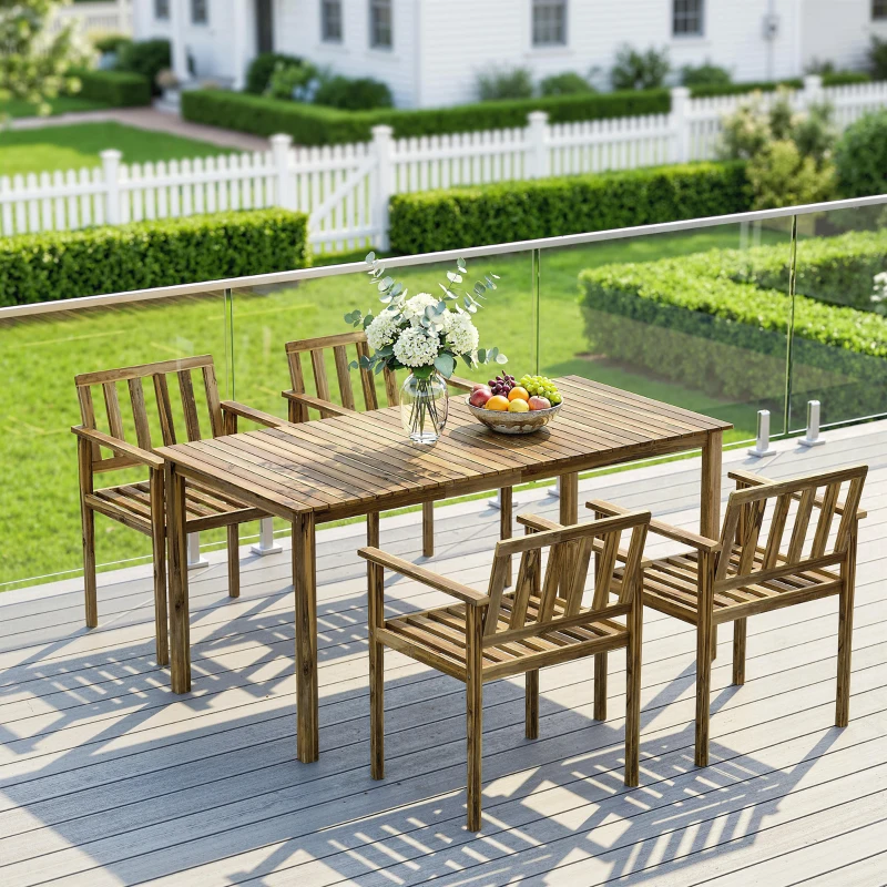 Outsunny Set da Pranzo da Giardino 5 Pezzi, Tavolo e Sedie per 4 Persone, Teak