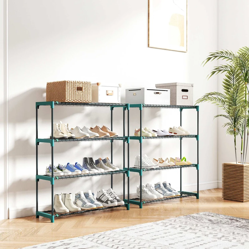 Outsunny Set di 2 Scaffali per Piante a 4 Livelli in Acciaio con Ganci, 90x28x104 cm, Verde