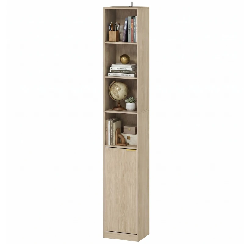 HOMCOM Bookcase Adjustable Shelf Bookshelf Anti-Tip Hardware 6-Tier Storage Cabinet Oak Wood Effect