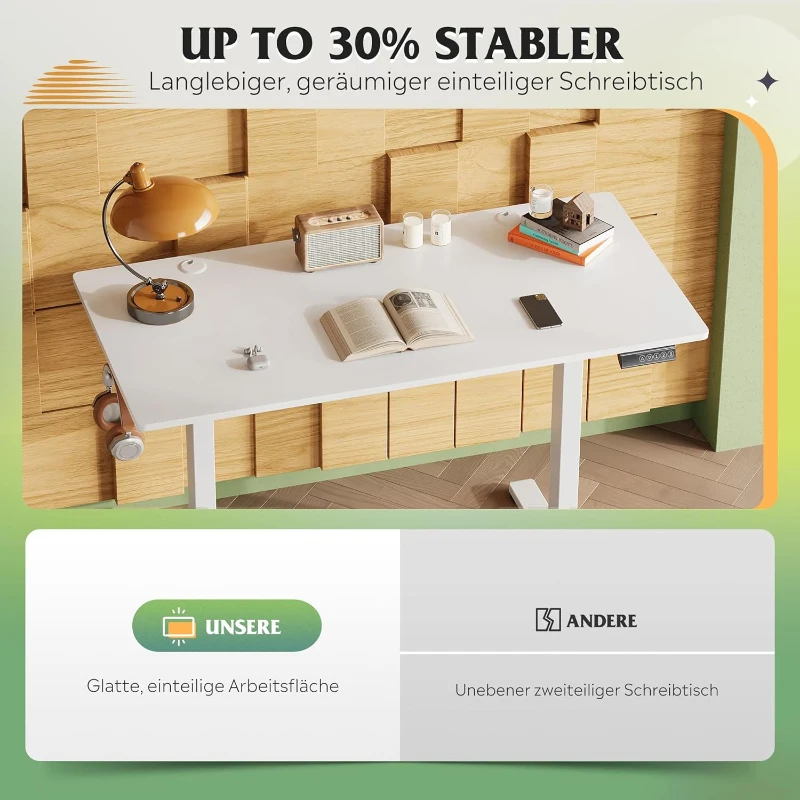 Elektrisch höhenverstellbarer Schreibtisch, 3 speicherbare Höhen für ergonomisches Sitz‑Steh‑Arbeiten, 120×60 cm, 72–118 cm, 120x60x72-118 cm, Weiß