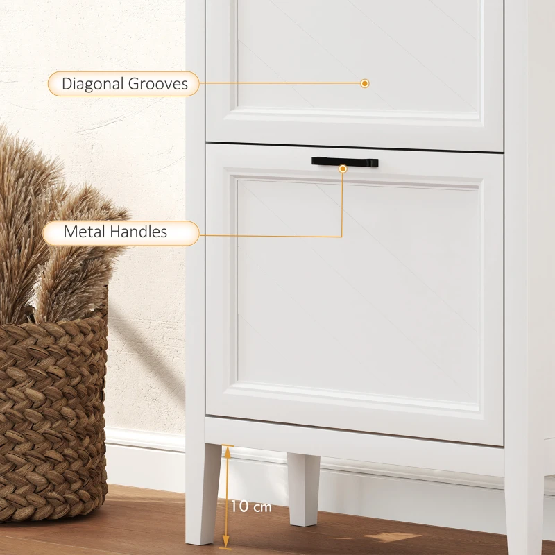 HOMCOM Shoe Cabinet with 2 Flip Drawers, Farmhouse Narrow Shoe Storage Cabinet with Adjustable Shelves, White