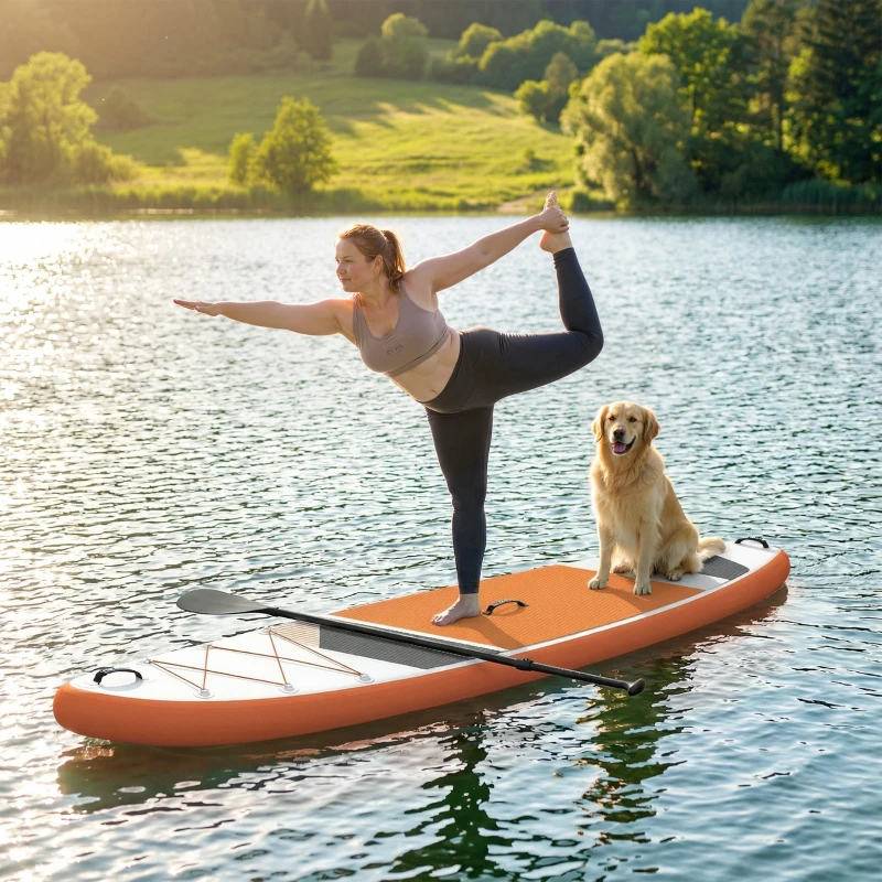 Outsunny Stand Up Paddle Gonflable Planche de SUP Pagaie Réglable Pompe et Sac 160kg pour Débutant et Famille 320x82cm Orange