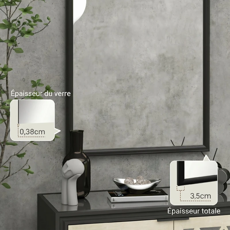 HOMCOM Miroir mural arche, 110 x 65 cm Cadre en bois, Miroir arqué pour le salon, la chambre, l'entrée, noir