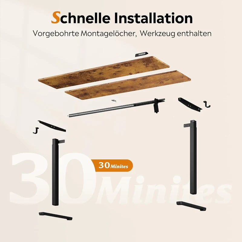 Elektrisch höhenverstellbarer Schreibtisch, leiser Motor mit 3‑fach Memory und Anti‑Kollisionssystem, 120 × 60 cm, 120x60x72-120 cm, Braun