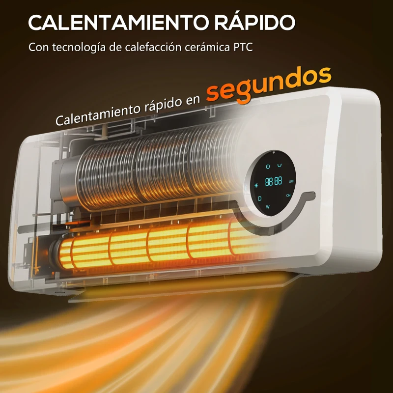HOMCOM Calefactor Eléctrico Bajo Consumo de Pared 2000W con 3 Modos Pantalla LED Termostato Temporizador y Oscilación Blanco