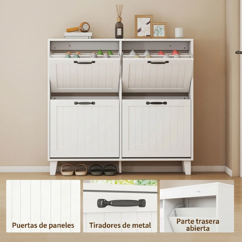 HOMCOM Mueble para Zapatos 4 Cajones Abatibles Ahorraespacio con Estantes Regulables Blanco