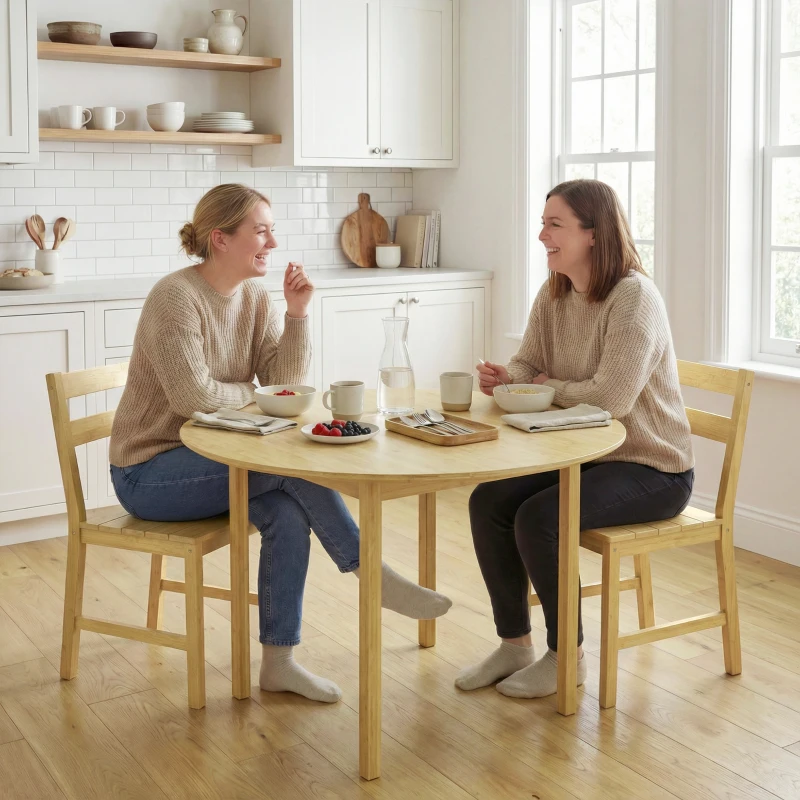 HOMCOM Juego de 2 Sillas de Comedor de Bambú con Asiento con Listones Respaldo Curvado Sin Brazos Natural