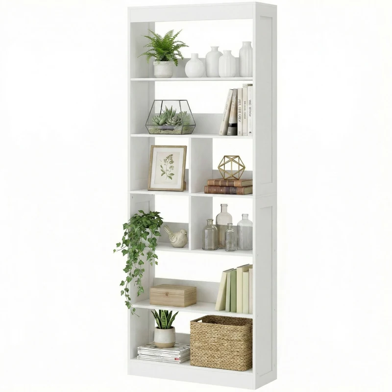 HOMCOM Bookcase, 6-Tier Bookshelf with Open Storage Shelves, Cubes, 180 cm Tall Display Shelf with Anti-Tipping Design, White