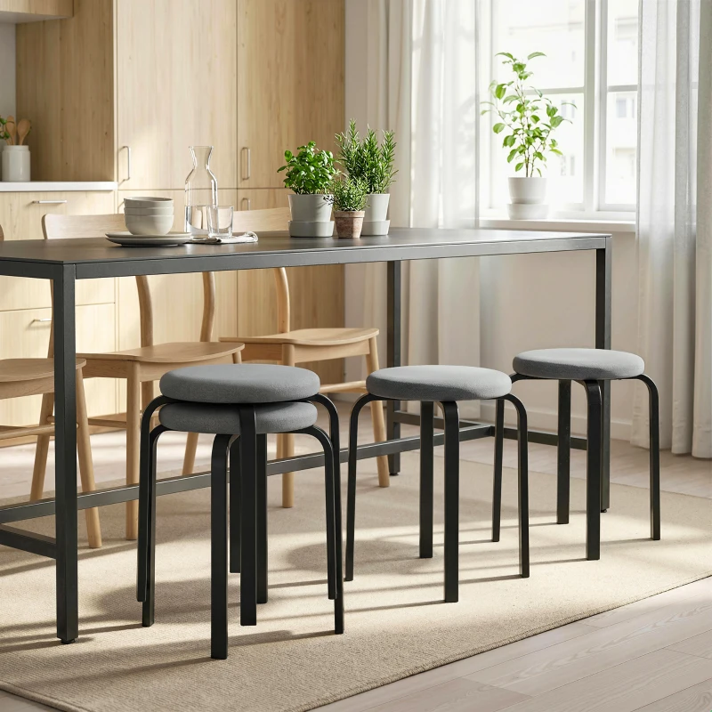 HOMCOM Stackable Stools Modern Cushioned Round Backless Stools Set of 4 Kitchen Dining Room Dark Grey