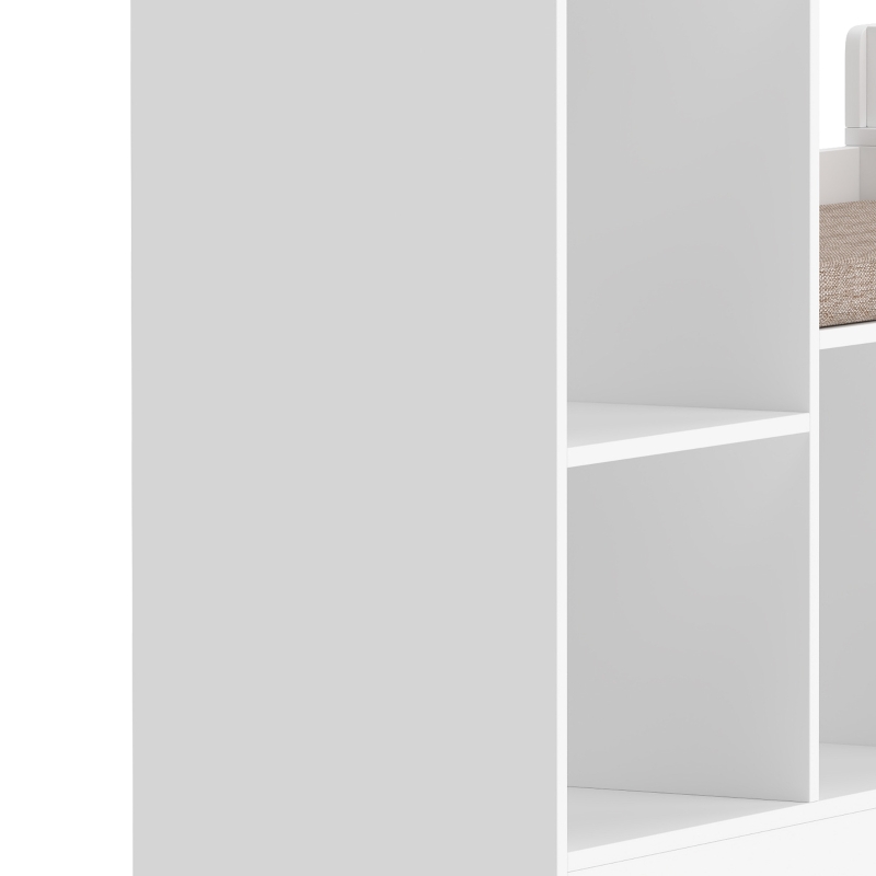 AIYAPLAY Libreria 3 in 1 per bambini con panca, 6 scomparti e cuscino, bianco