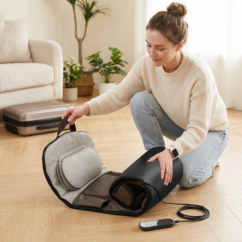 HOMCOM Colchón de Masaje Cuerpo Completo Plegable con Calefacción Compresión de Aire 4 Modos 3 Intensidades Apagado Automático