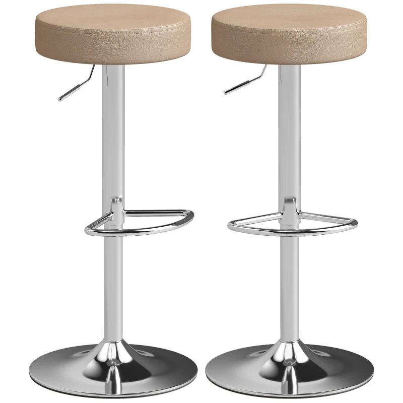 HOMCOM Bar Stools Set of 2, Modern PU Leather Swivel Barstools, Height Adjustable Breakfast Bar Chairs with Footrest, Brown