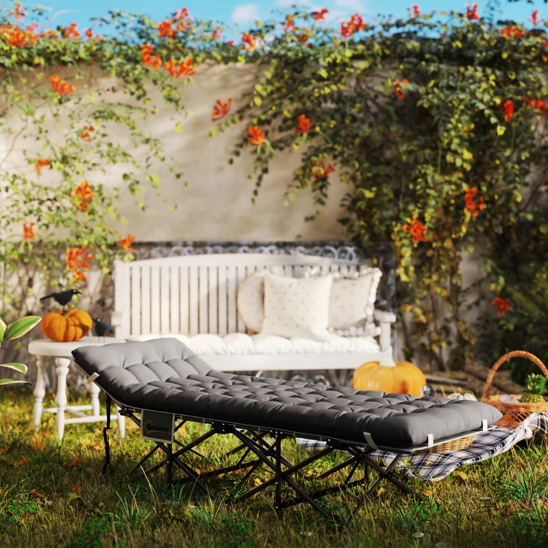 Outsunny Cama de Camping Plegable con Colchón Extraíble Reposacabezas y Bolsa de Transporte 186x68x37 cm Gris Oscuro
