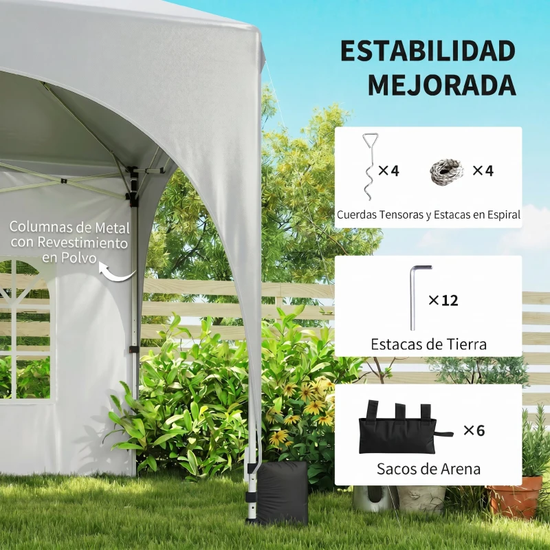 Outsunny Carpa Plegable 6x3 m Pop-up con 6 Laterales Desmontables Altura Ajustable y Bolsa de Transporte Gris Claro