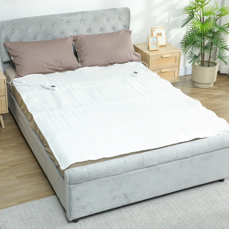 HOMCOM Coperta Elettrica 160x140 cm con 5 Livelli di Calore e 2 Zone di Controllo Indipendenti, in Poliestere Bianco