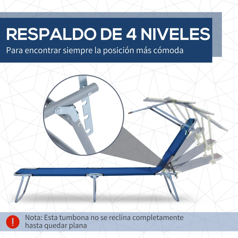 Outsunny Tumbona de jardín Plegable con Toldo y Respaldo Reclinable para Jardín Terraza Acampada 187x58x36cm Azul