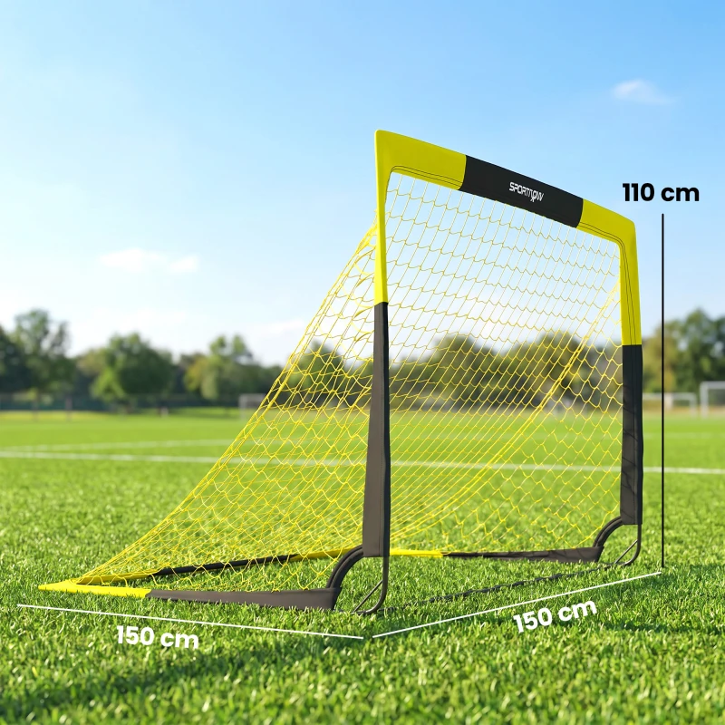 SPORTNOW Poartă de fotbal Pop-up portabilă și pliabilă cu 4 țăruși și husă de transport, fără montaj, 150x110x110cm, galben