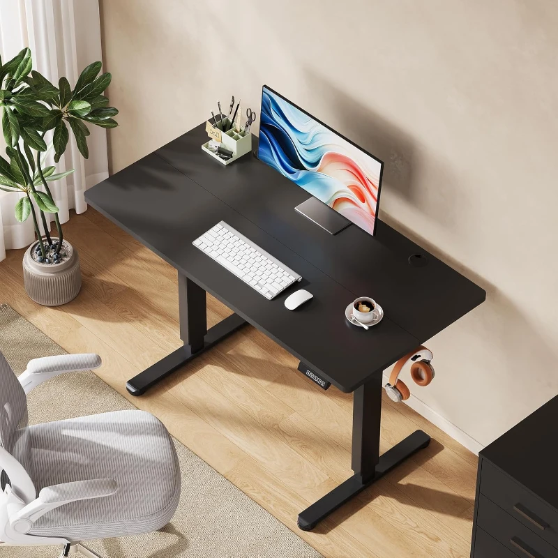 Elektrisch höhenverstellbarer Schreibtisch, leiser Motor mit 3‑fach Memory und Anti‑Kollisionssystem, 120 × 60 cm, 120x60x72-118 cm, Schwarz