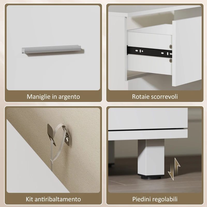 HOMCOM Mobile Sottolavabo Moderno con 2 Cassetti e Divisori per Lavabo Senza Piedistallo, 80x30x60 cm, Bianco