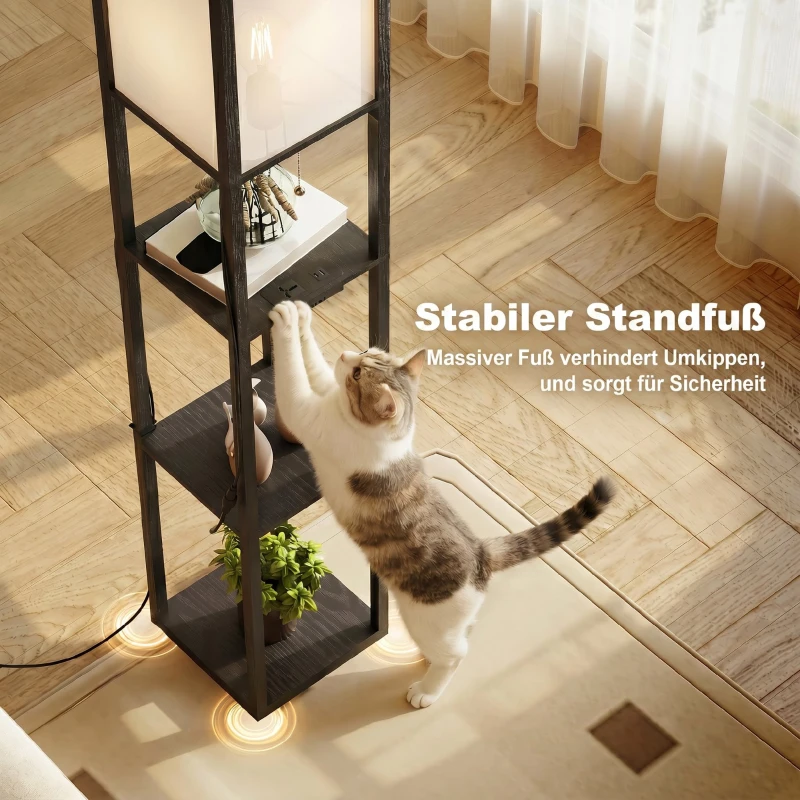 HOMCOM LED vloerlamp met planken, dimbaar, kettingschakelaar & stekkerdoos, zwart