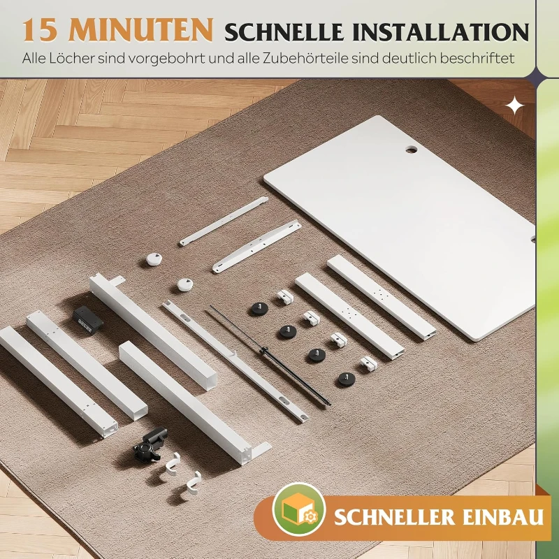 Elektrisch höhenverstellbarer Schreibtisch, 3 speicherbare Höhen für ergonomisches Sitz‑Steh‑Arbeiten, 120×60 cm, 72–118 cm, 120x60x72-118 cm, Weiß