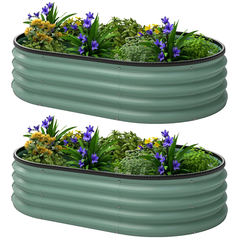 Outsunny Set di 2 Aiuole Rialzate in Metallo Galvanizzato con Bordo in Gomma e Design Modulare, 135x90x30 cm Verde