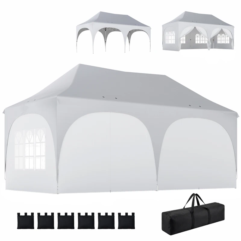 Outsunny Carpa Plegable 6x3 m Pop-up con 6 Laterales Desmontables Altura Ajustable y Bolsa de Transporte Gris Claro