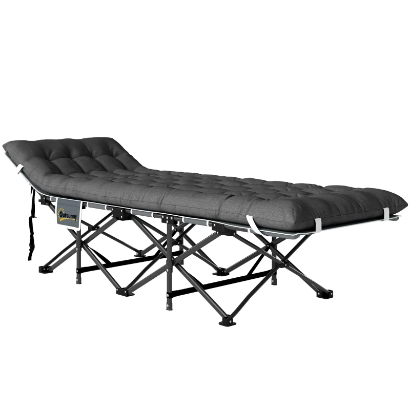 Outsunny Cama de Camping Plegable con Colchón Extraíble Reposacabezas y Bolsa de Transporte 186x68x37 cm Gris Oscuro