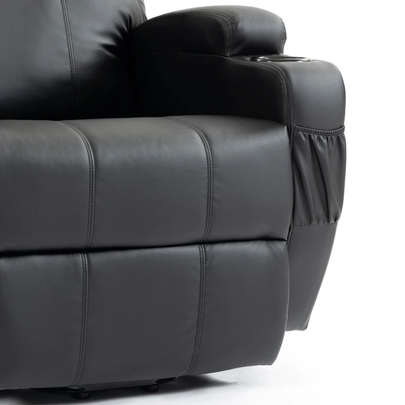 HOMCOM Elektrische sta-op-stoel van kunstleer, relaxfauteuil met afstandsbediening, USB-oplader, bekerhouder en zijvakken, zwart